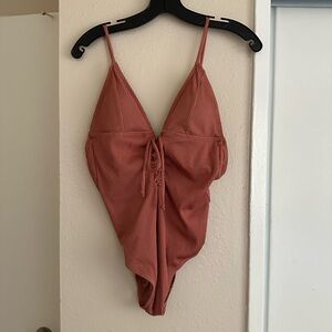 Rust Ribbed One-Piece Swimsuit